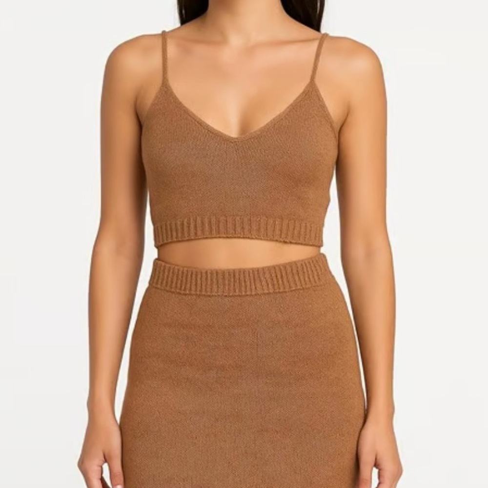 SurfStyle Resort Gold Knit Crop Top, Size L